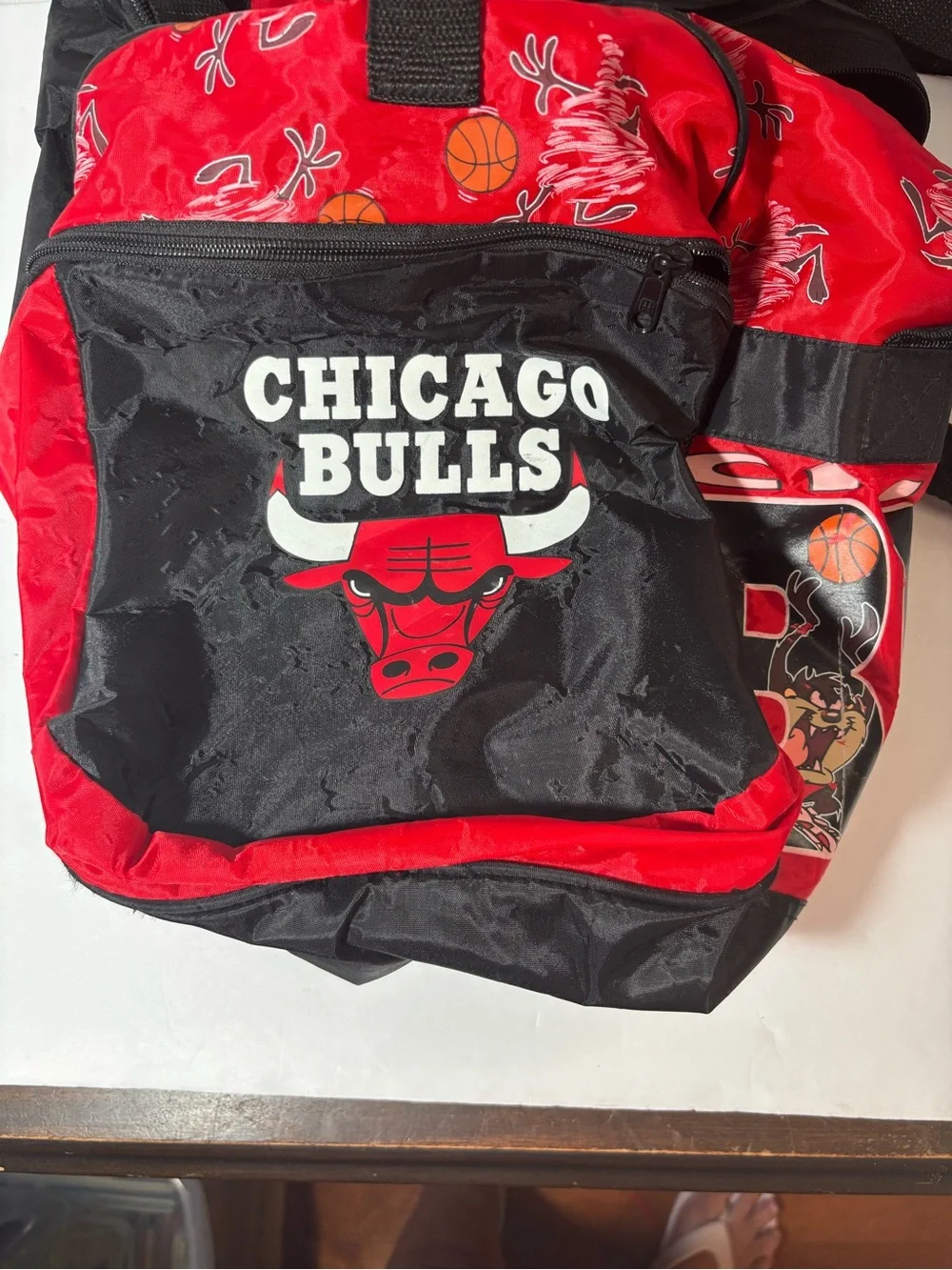 Looney Tunes Taz 1998 Chicago Bulls Red and Black Duffle bag